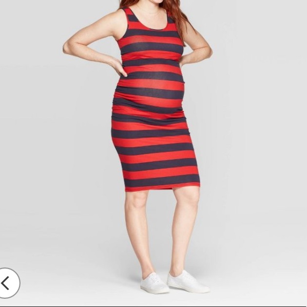 Red & Navy Maternity tank t-shirt dress
